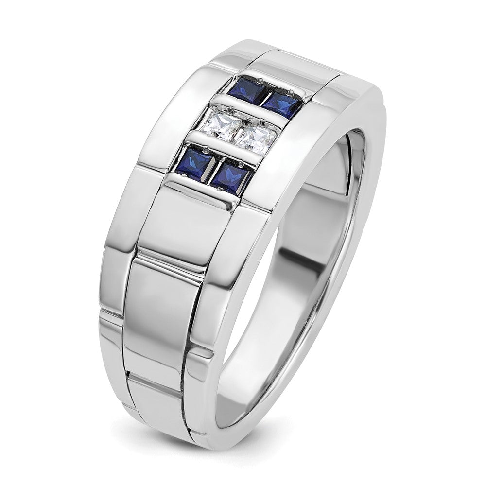 IBGoodman Men's Polished and Grooved Lab Created Sapphire and 1/10 Carat AA Quality Diamond Ring - WBC