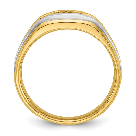 IBGoodman with Rhodium Men's Polished Satin and Grooved 5-Stone 1/4 Carat AA Quality Diamond Ring - WBC