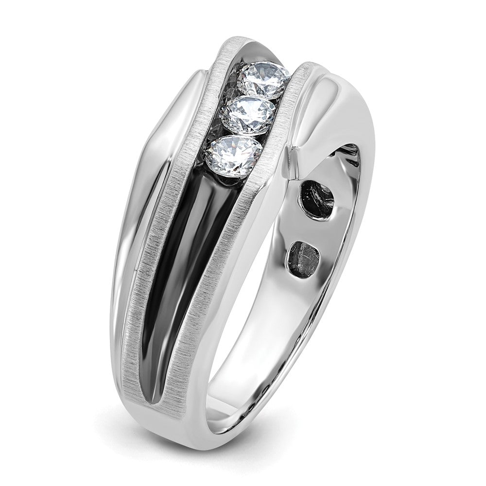 IBGoodman with Black Rhodium Men's Polished Satin and Grooved 3-Stone 1/2 Carat AA Quality Diamond Ring - WBC