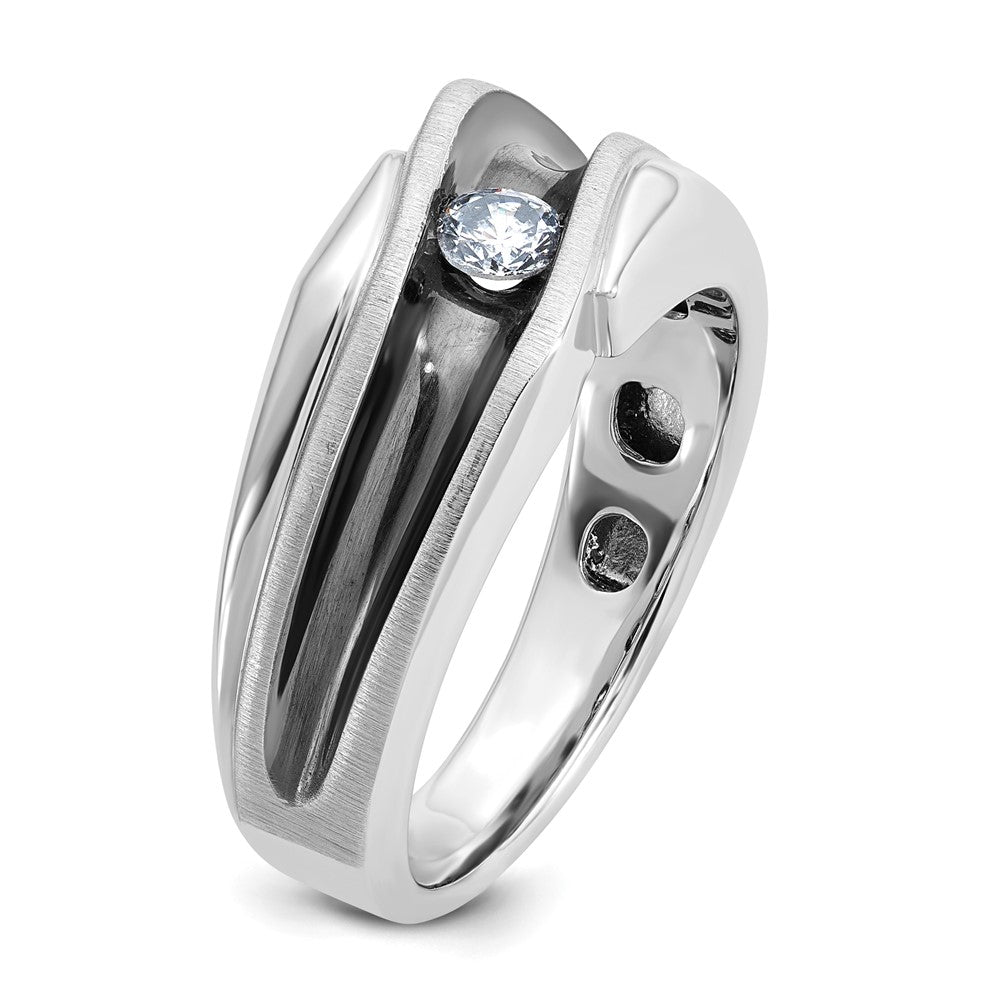 IBGoodman with Black Rhodium Men's Polished Satin and Grooved Solitaire 1/5 Carat AA Quality Diamond Ring - WBC
