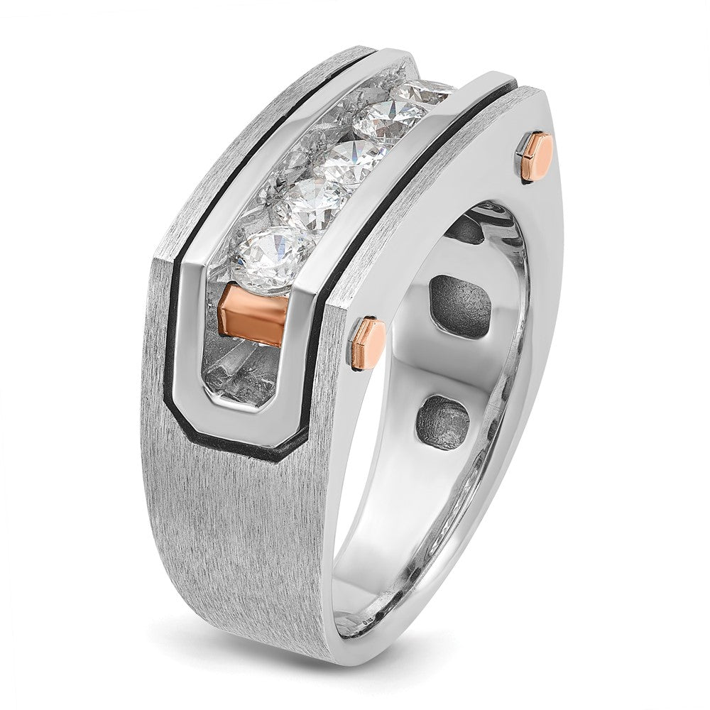 IBGoodman and with Black Rhodium Men's Polished Satin and Grooved 5-Stone 1 Carat AA Quality Diamond Ring - WBC