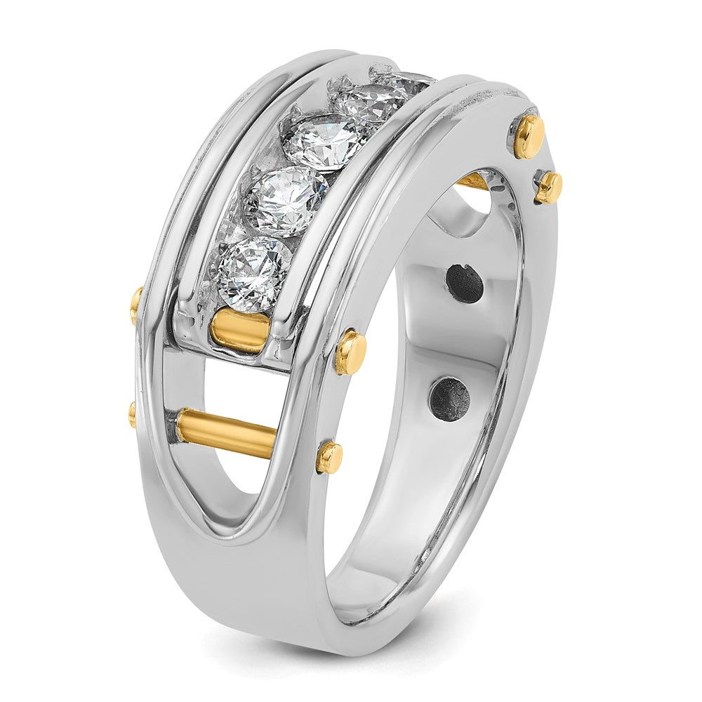 IB Goodman Two-tone Mens Polished Grooved Channel-set 5-Stone 1 Carat AA Diamond Ring - WBC