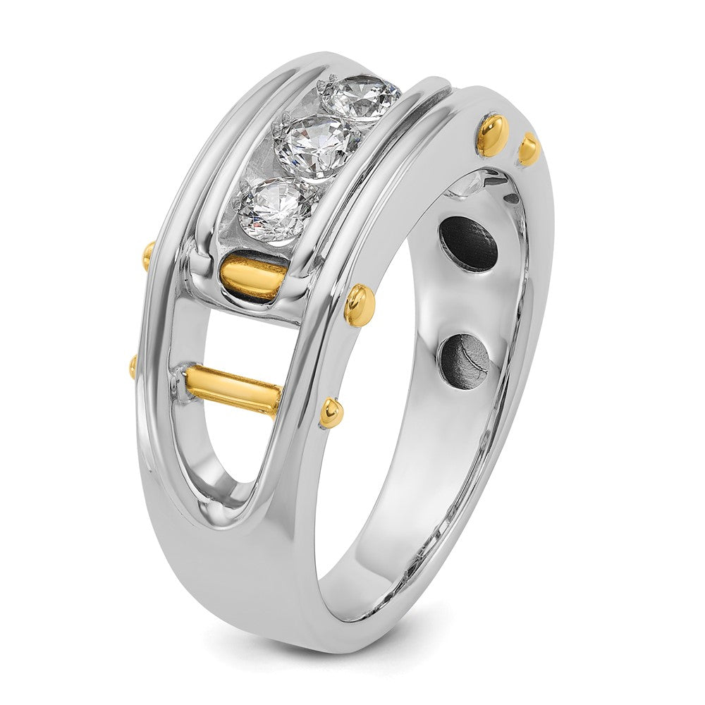 IB Goodman Two-tone Mens Polished Grooved Channel-set 3-Stone 1/2 Carat AA Diamond Ring - WBC