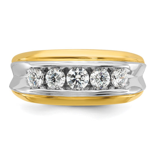 IB Goodman Men's 14K Two-Tone Gold Polished & Grooved 5-Stone 1 ct AA Diamond Ring