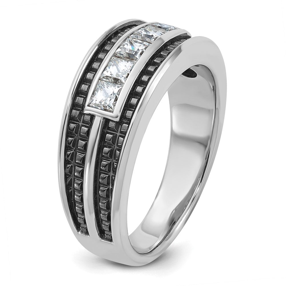 IBGoodman with Black Rhodium Men's Polished and Textured Square 5-Stone 3/4 Carat AA Quality Diamond Ring - WBC