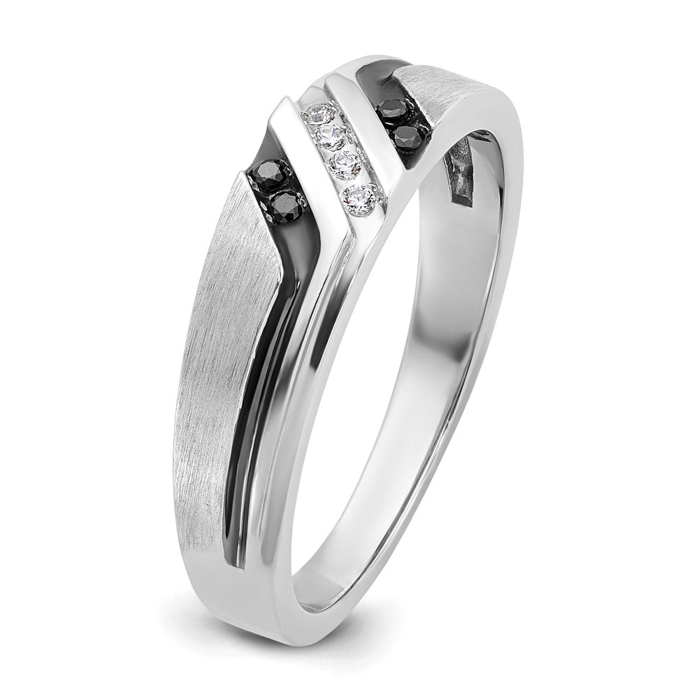 IBGoodman with Black Rhodium Men's Polished Satin and Grooved 1/8 Carat AA Quality Black and Diamond Ring - WBC