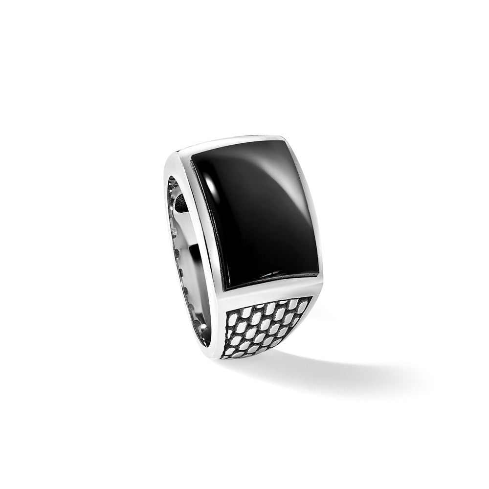 IBGoodman with Black Rhodium Men's Polished and Textured Onyx Ring - WBC