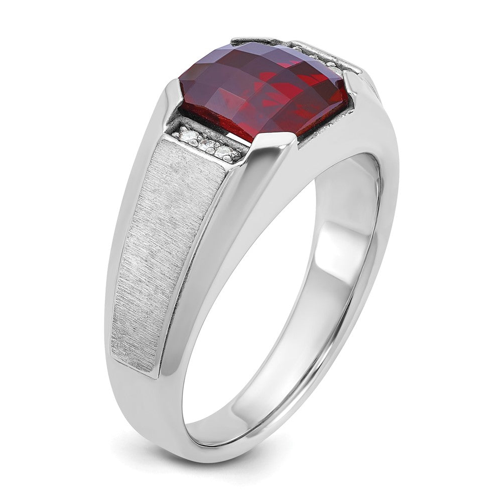 IB Goodman Mens Cushion Lab Created Garnet and 1/20 carat Diamond Complete Ring - WBC