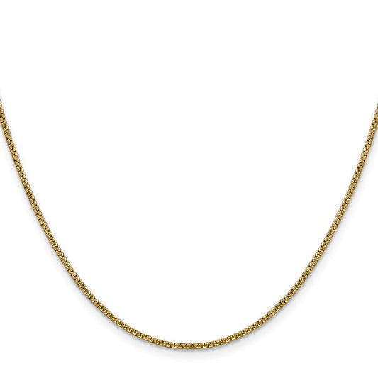 14K Gold Semi-Solid Round Box with Lobster Clasp Chain, 1.5mm