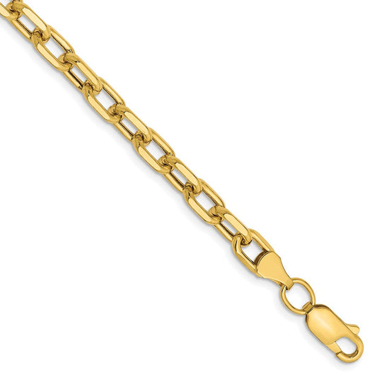 14K Gold Semi-solid Diamond-Cut Open Link Cable Chain, 3.7mm, Lobster Clasp