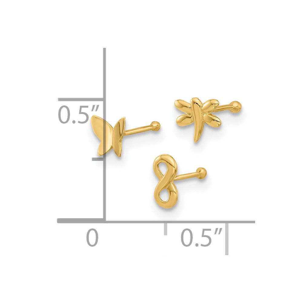 22 Gauge Polished Infinity Symbol / Dragonfly / Butterfly 3-piece Nose Stud Set - WBC