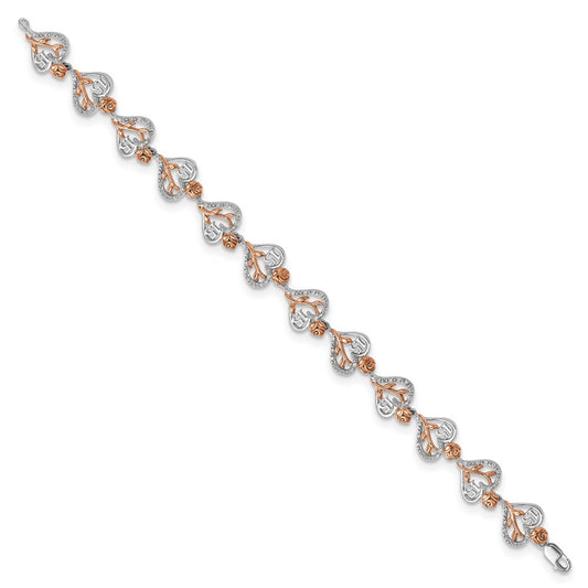 Rosette 14K White & Rose Gold 1/3 ct Diamond 15 & Quinceanera Heart Bracelet