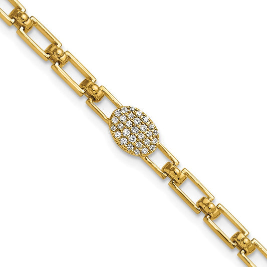 14K White Gold Mosaic Polished 1/8 ct Diamond Oval Cluster Fancy Link Bracelet with Extender
