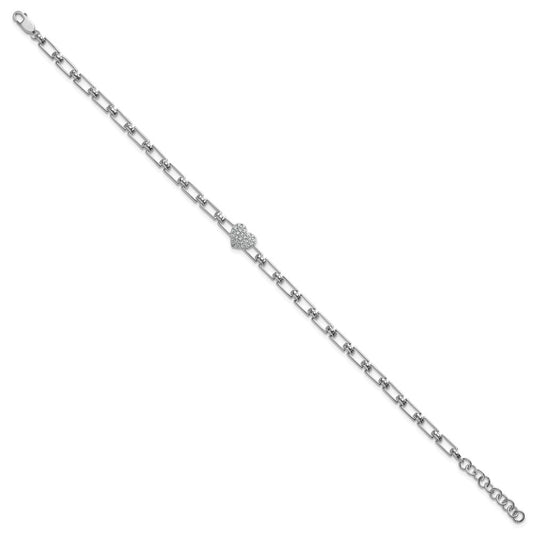 Polished Complete 1/6 carat Diamond Heart Cluster Fancy Link Bracelet with Extender - WBC