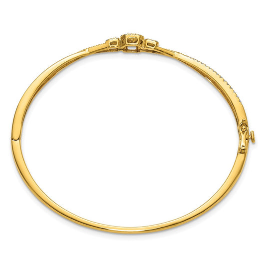 Polished and Textured Complete 1/2 carat Diamond Fashion Hinged Oval Bangle Bracelet - WBC