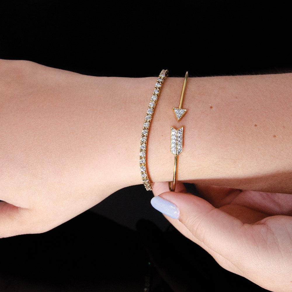 Polished Complete 1/3 carat Diamond Arrow Flexible Bangle Bracelet - WBC