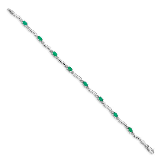 Complete Diamond and Oval Emerald Wavy Link Bracelet - WBC