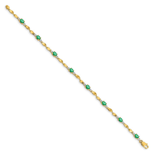 Complete Diamond and Oval Emerald Twisted Link Bracelet - WBC