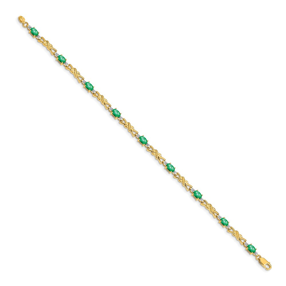 Complete Diamond and Oval Emerald X-design Bracelet - WBC