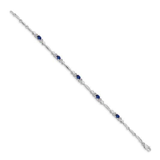 14K White Gold Diamond & Oval Sapphire Heart Design Bracelet, 4mm