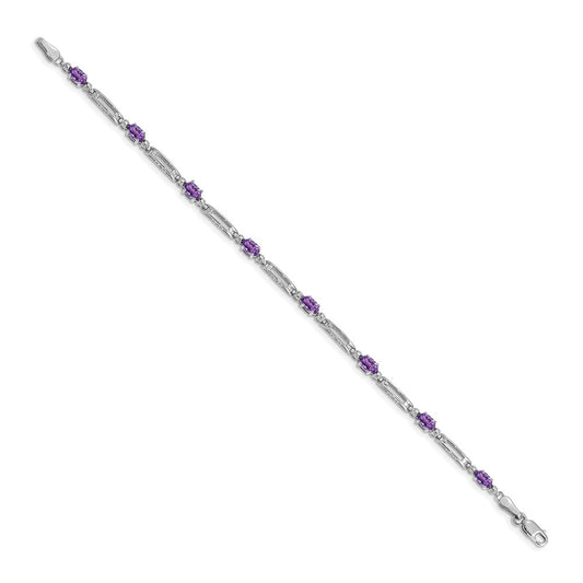 Diamond and Oval Amethyst Rectangle Link Bracelet - WBC