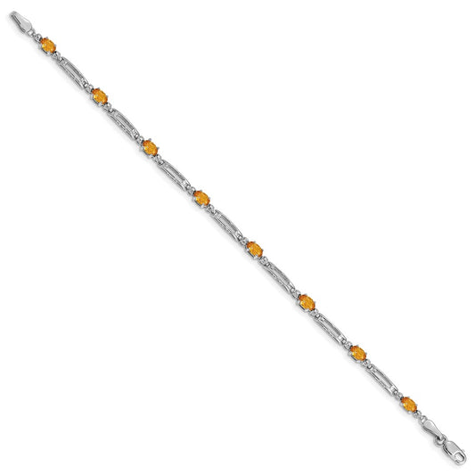 Diamond and Oval Citrine Rectangle Link Bracelet - WBC