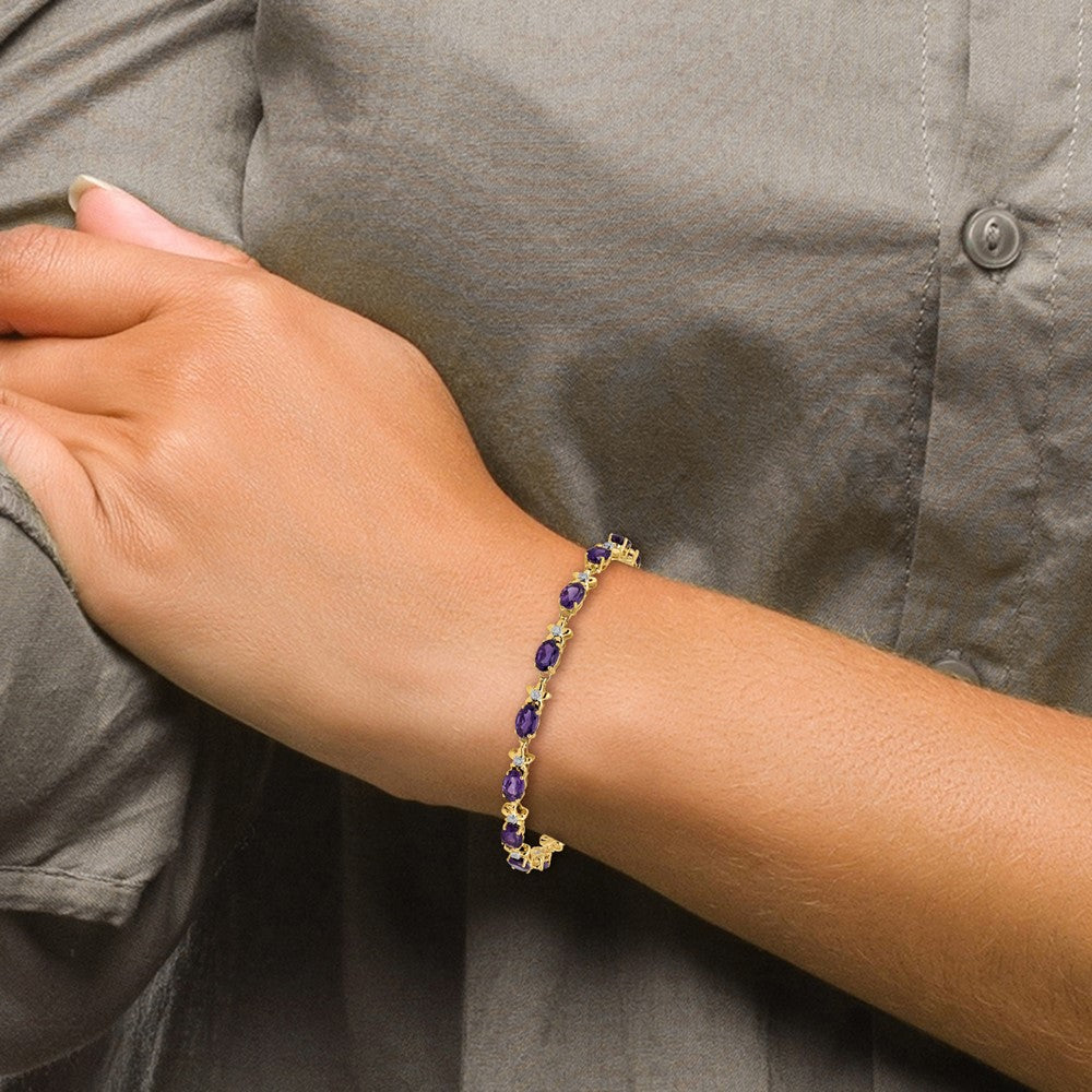 Complete Diamond and Oval Amethyst Floral Bracelet - WBC