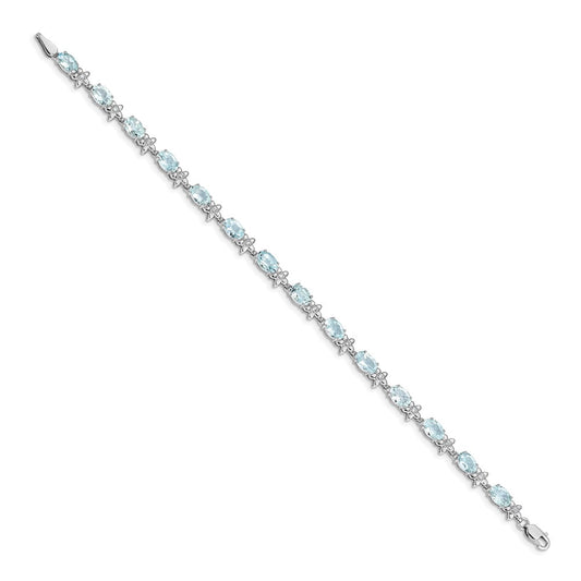 Complete Diamond and Oval Aquamarine Floral Bracelet - WBC