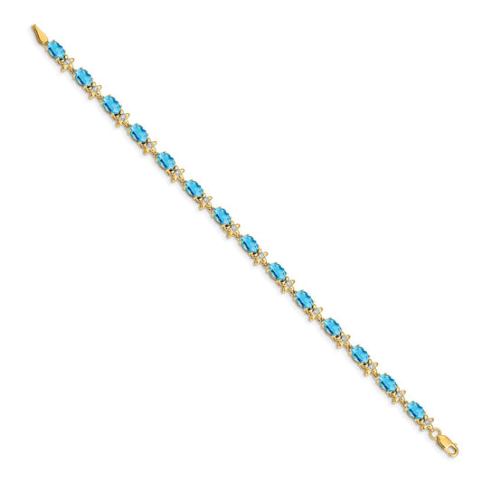 Complete Diamond and Oval Swiss Blue Topaz Floral Bracelet - WBC