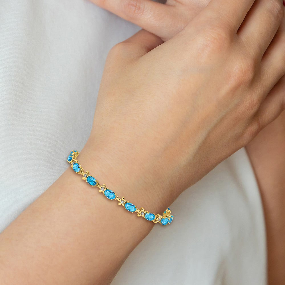 Complete Diamond and Oval Swiss Blue Topaz Floral Bracelet - WBC