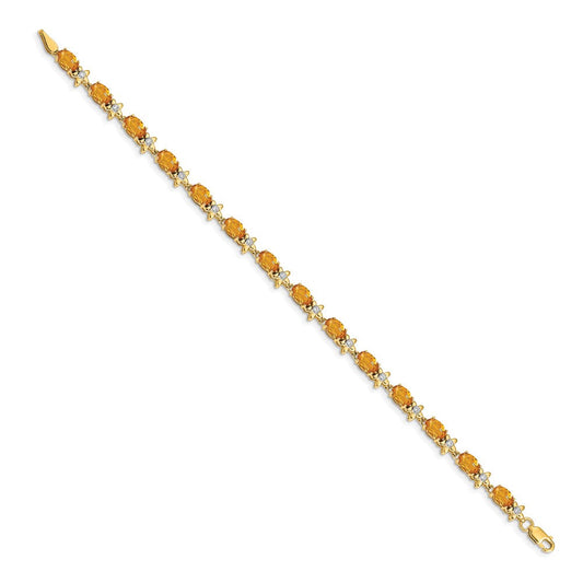 14K Gold Hyacinth Diamond & Oval Citrine Floral Bracelet, 4.5mm, Lobster Clasp