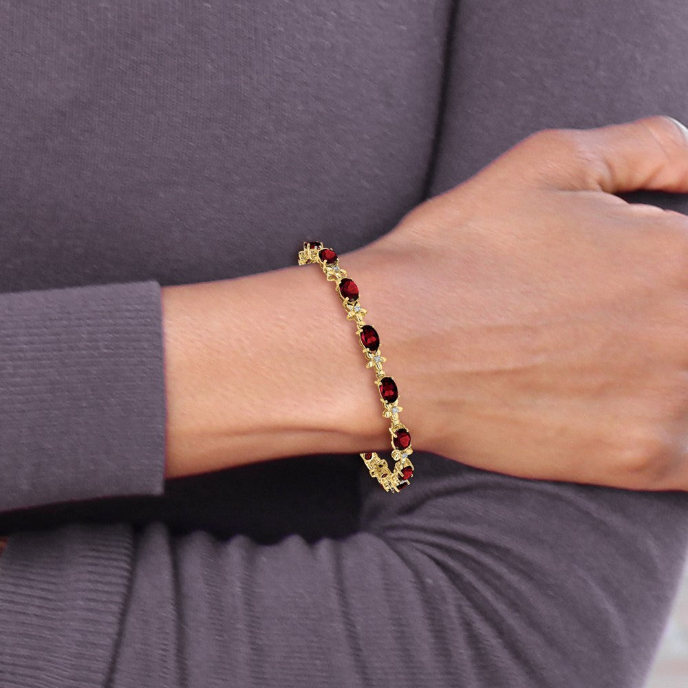 Complete Diamond and Oval Garnet Floral Bracelet - WBC