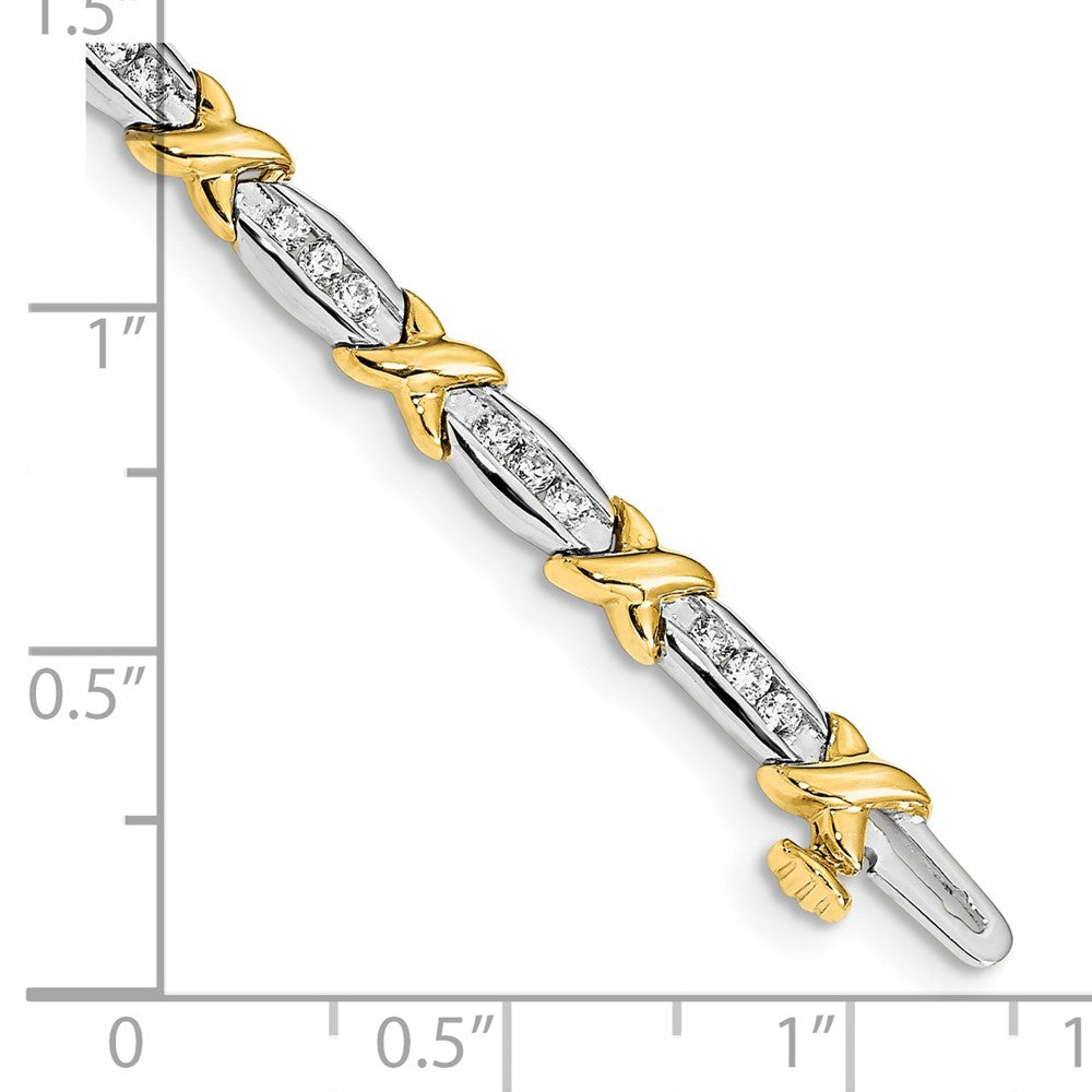 Two-tone Polished Complete 1 carat Diamond X-design 6.5in Bracelet - WBC