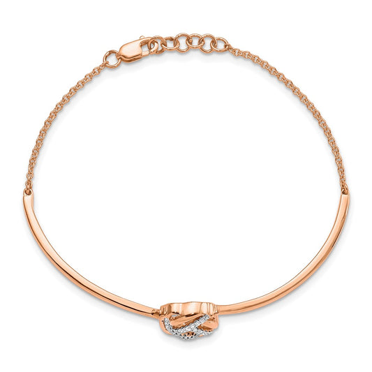Polished Complete 1/8 carat Diamond Love Knot Half-Bangle Bracelet with Extender - WBC