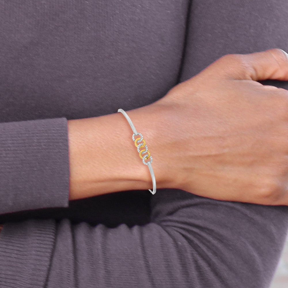 Two-tone Polished Complete 1/5 carat Diamond Circles Half-Bangle Bracelet with Extender - WBC