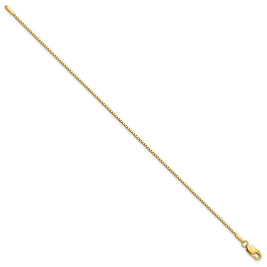 14K Solid Gold Box Chain with Lobster Clasp Anklet, 1.1mm