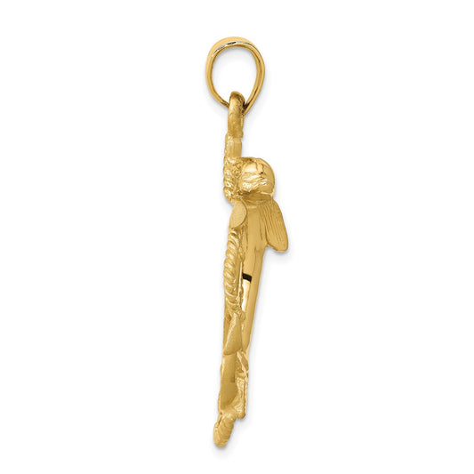 Large Polished and Satin Dolphin on Anchor Charm - WBC