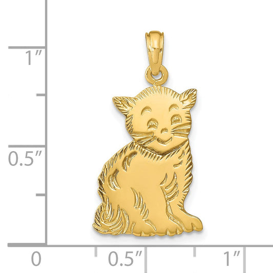 14K Gold Polished Cat Charm, 9mm