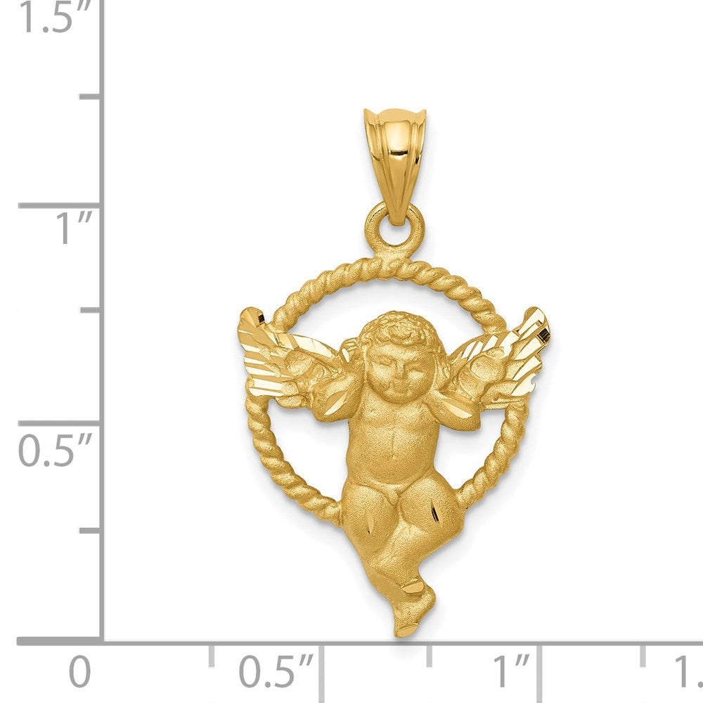 Satin Diamond-cut Angel in Circle Pendant - WBC