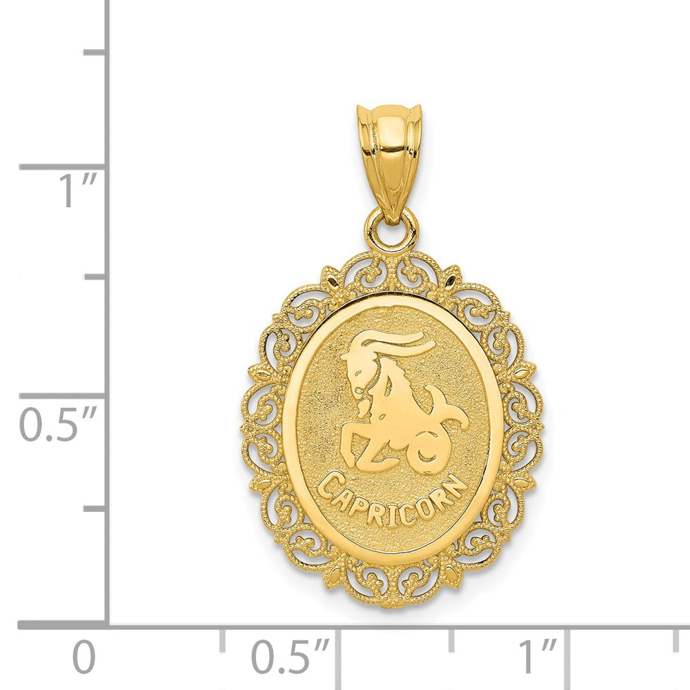 Solid Satin Polished Capricorn Zodiac Oval Pendant - WBC
