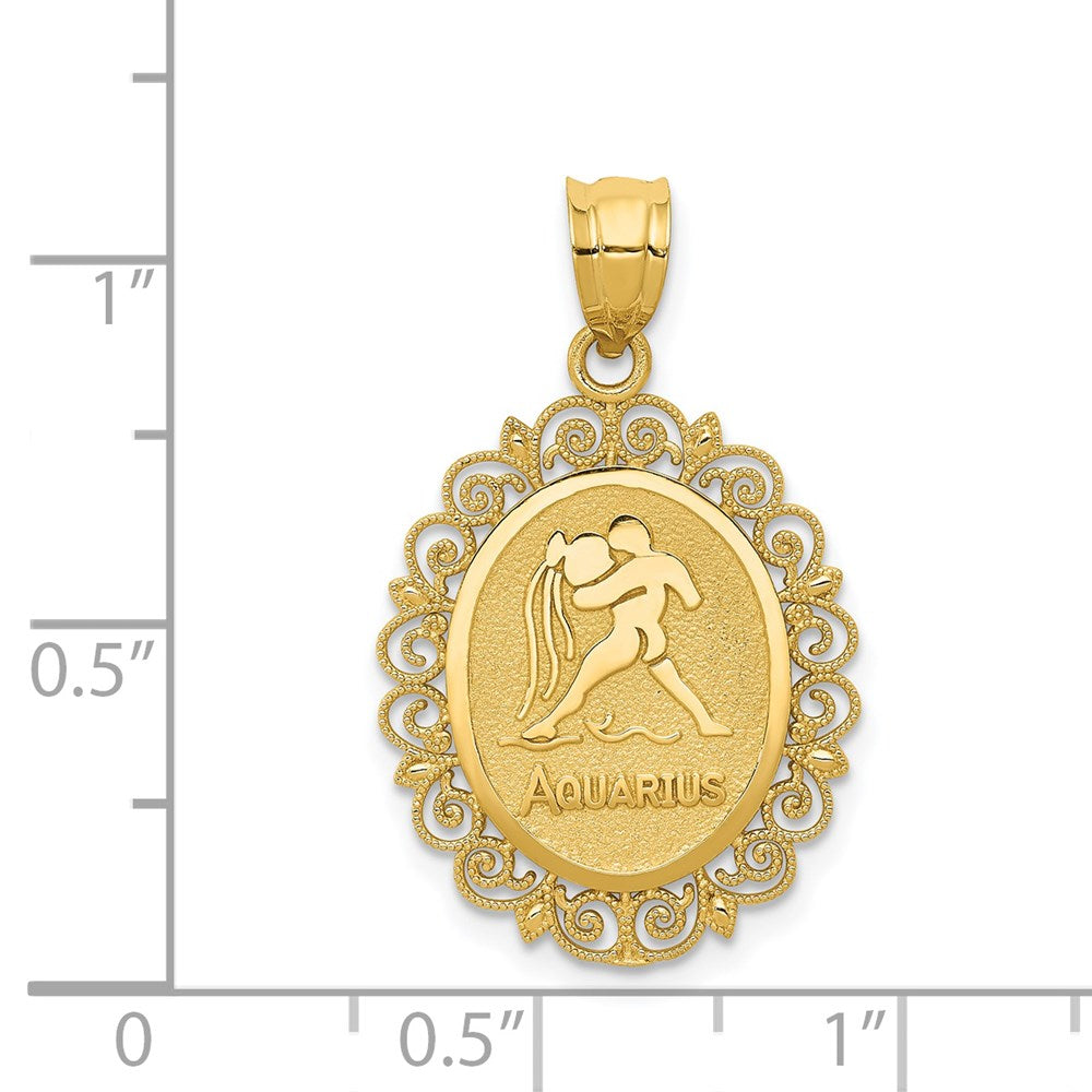 Solid Satin Polished Aquarius Zodiac Oval Pendant - WBC