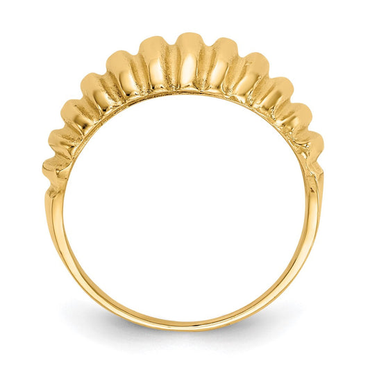 14K Gold High Polished Ribbed Dome Ring, 4–11mm Tapered