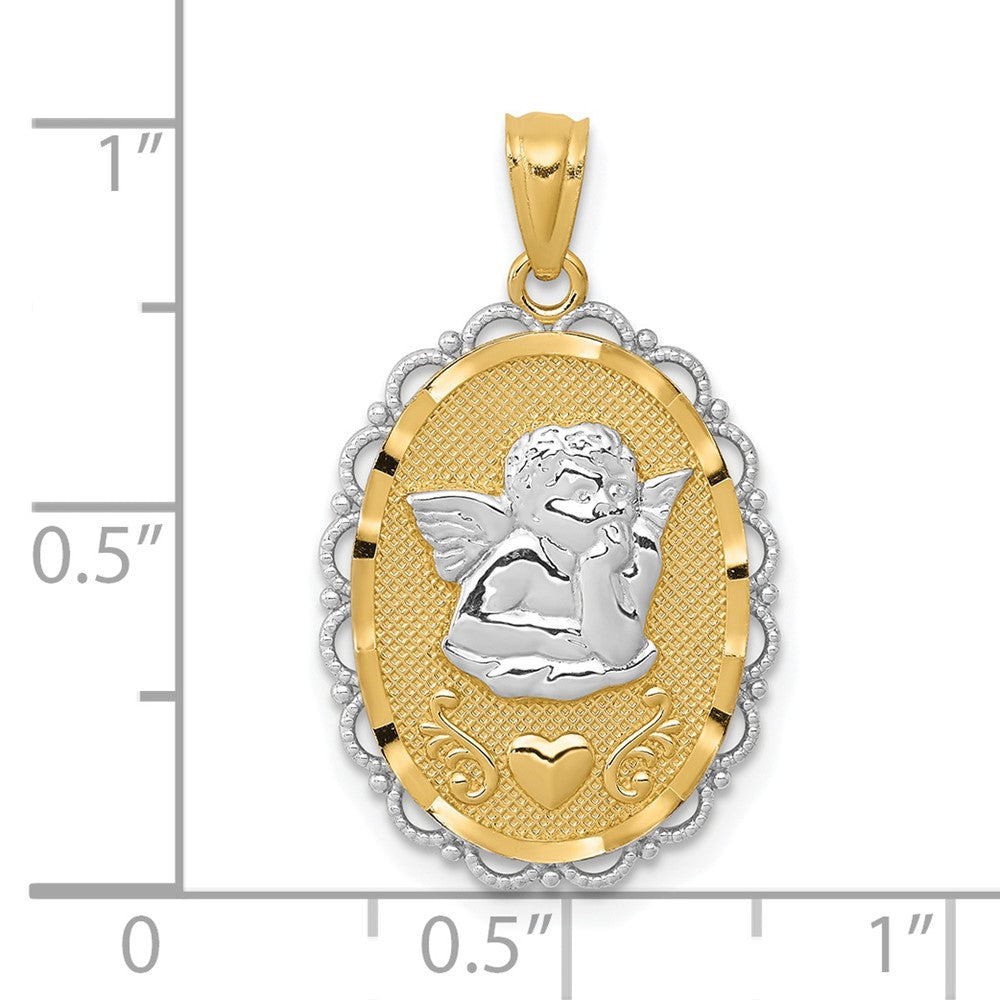 and Rhodium Angel Scalloped Edge Oval Pendant - WBC