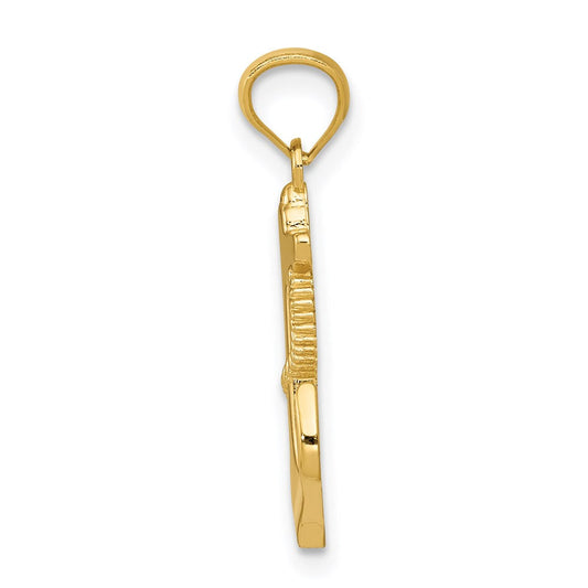14K Gold Polished Anchor with Rope Pendant, 12mm