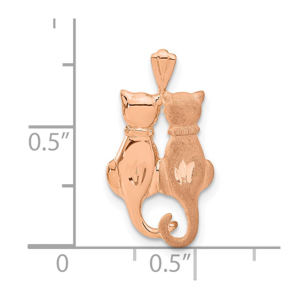 14K Rose Gold Mittens Polished & Satin Diamond-cut Two Sitting Cats Pendant