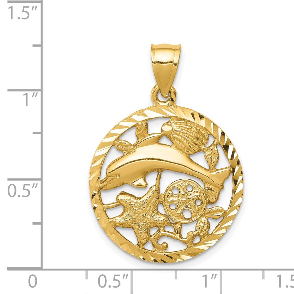 Diamond-cut Dolphin and Shells Circle Pendant - WBC
