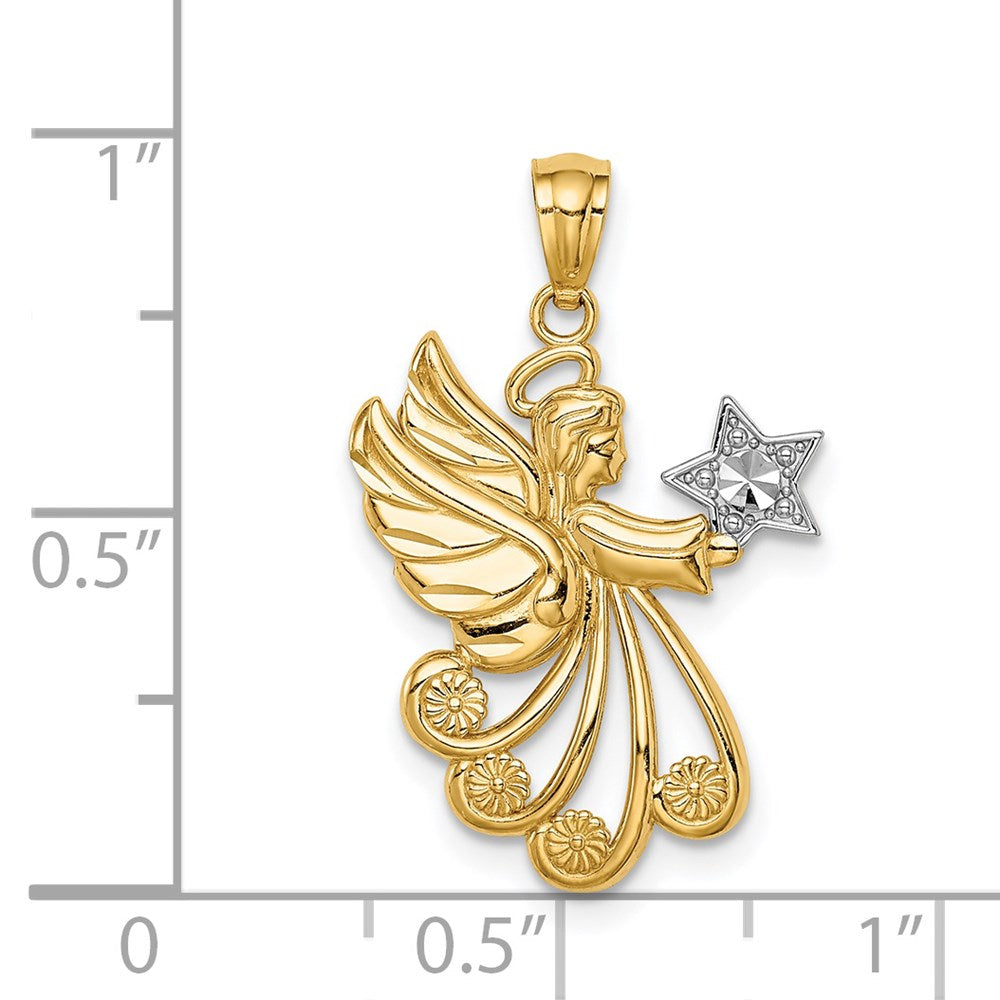 and Rhodium Diamond-cut Angel with a Star Charm - WBC