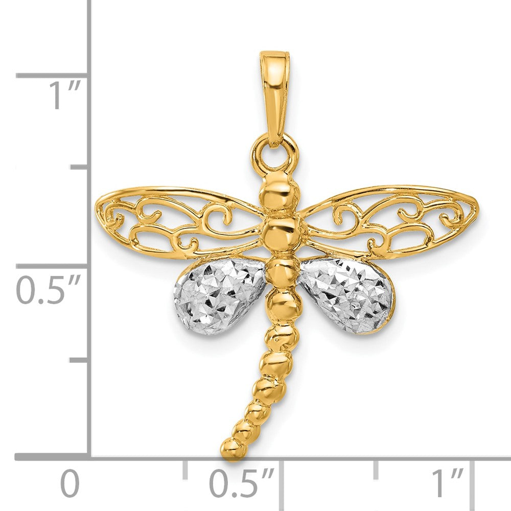 and Rhodium Polished and Diamond-cut Dragonfly Pendant - WBC