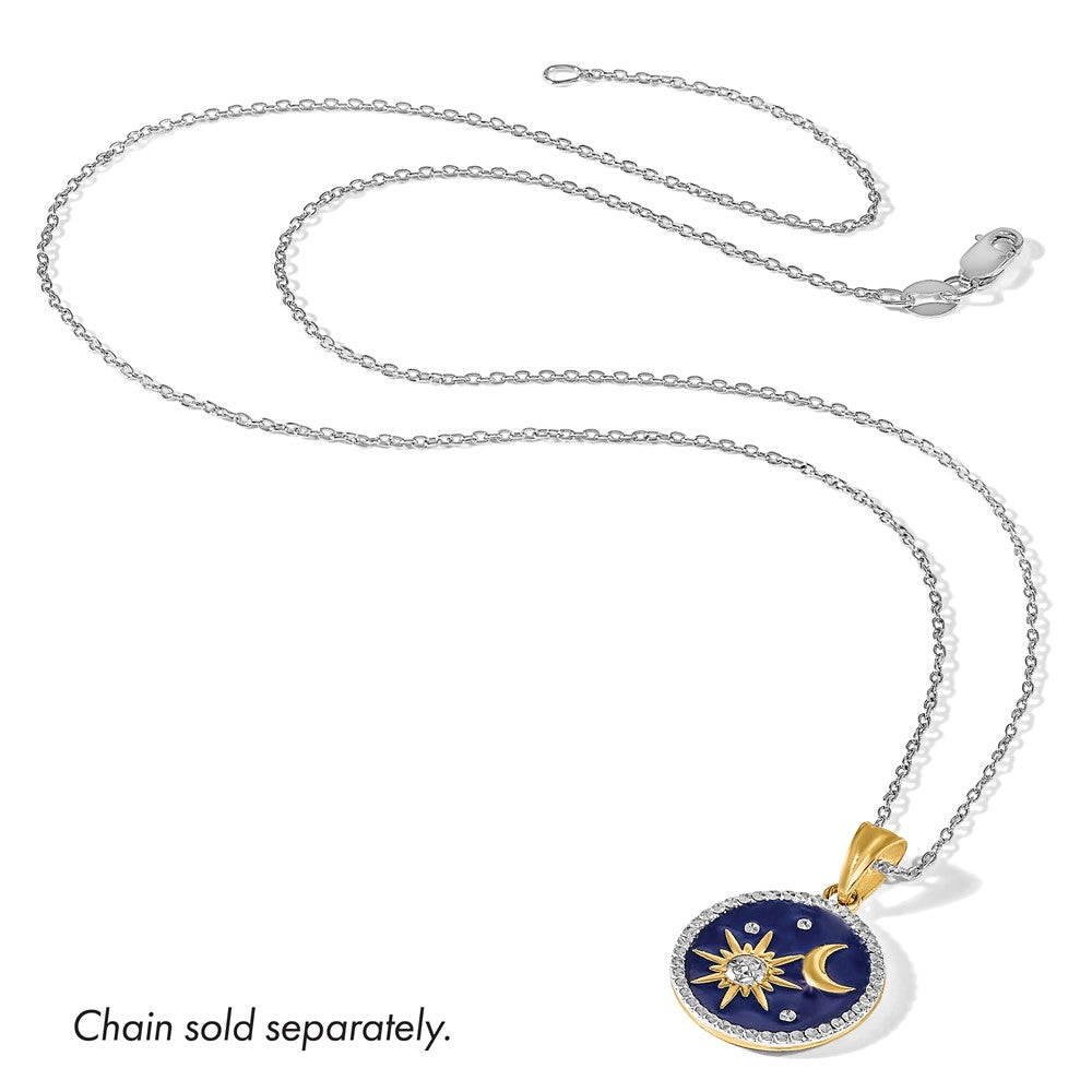 and Rhodium Diamond-cut Blue Enameled Sun and Moon Pendant - WBC