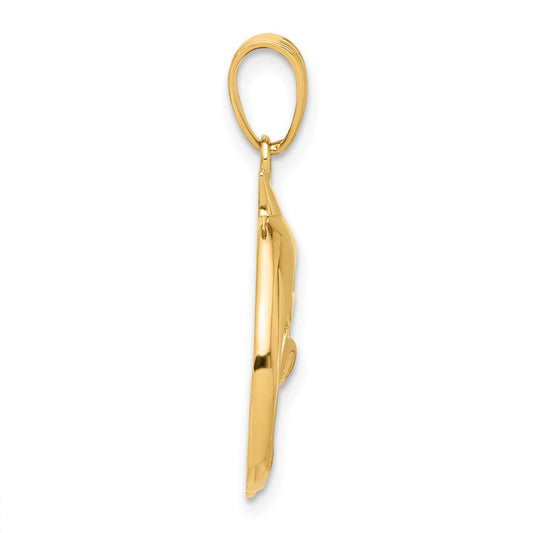 14K Gold Polished Cut Out Dolphin Pendant, 18mm
